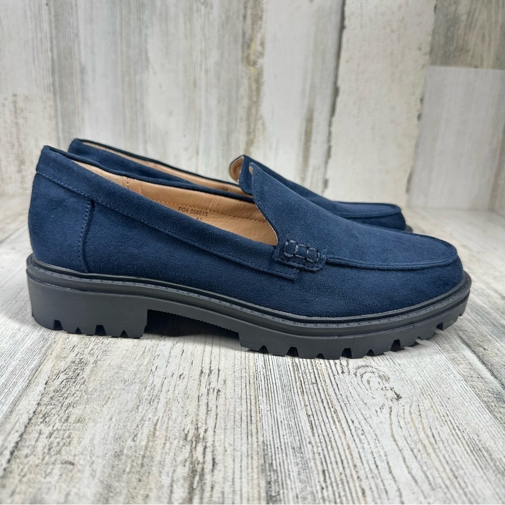 New Journee Collection Erika Faux Suede Navy Chunky Loafer #939 - Picture 5 of 12